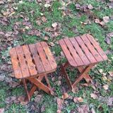 Pair of vintage folding wooden stools from Tyrol mountain