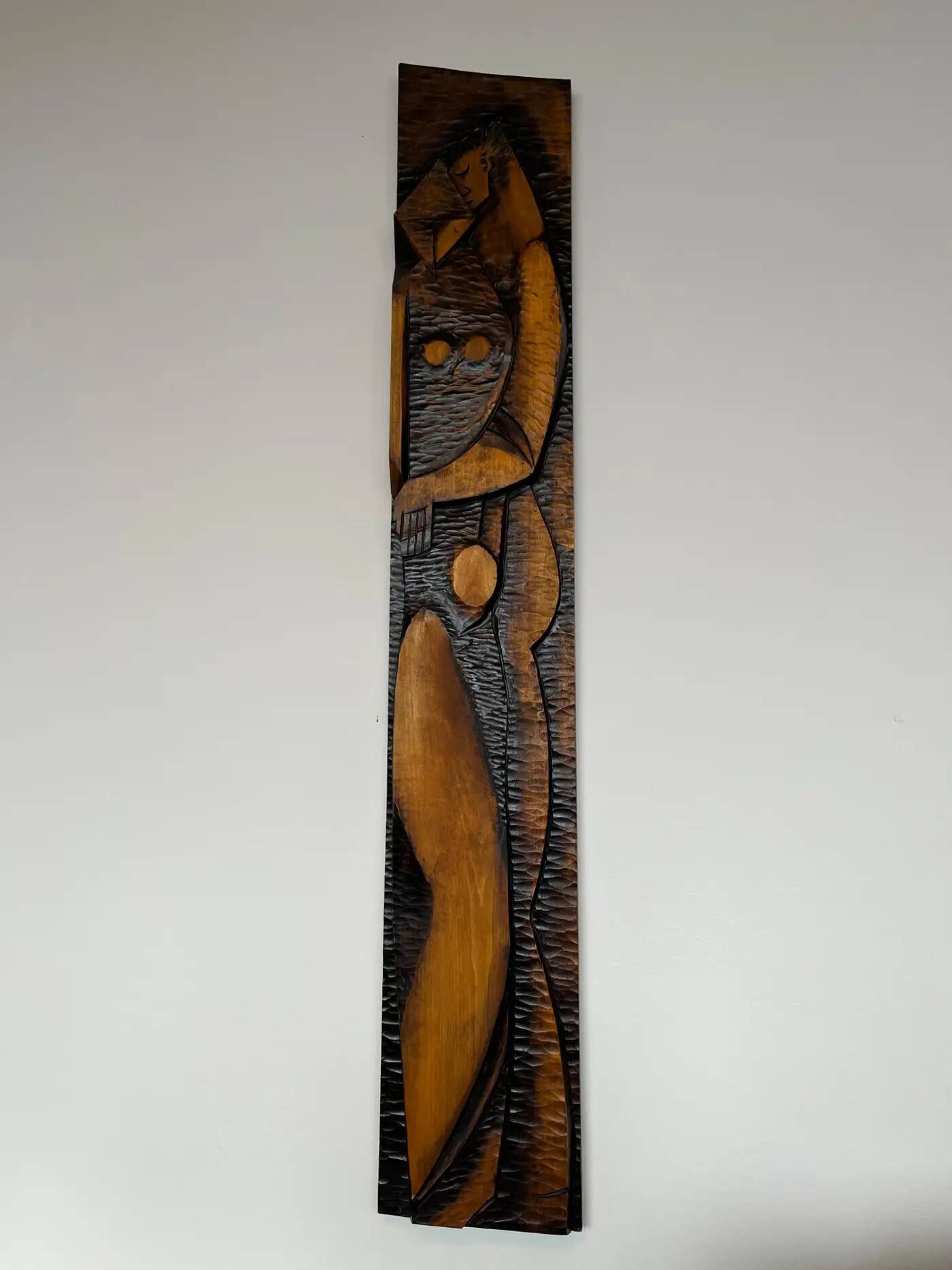 Big midcentury design wall wood decoration / lovers, 1960s, Czechoslovakia