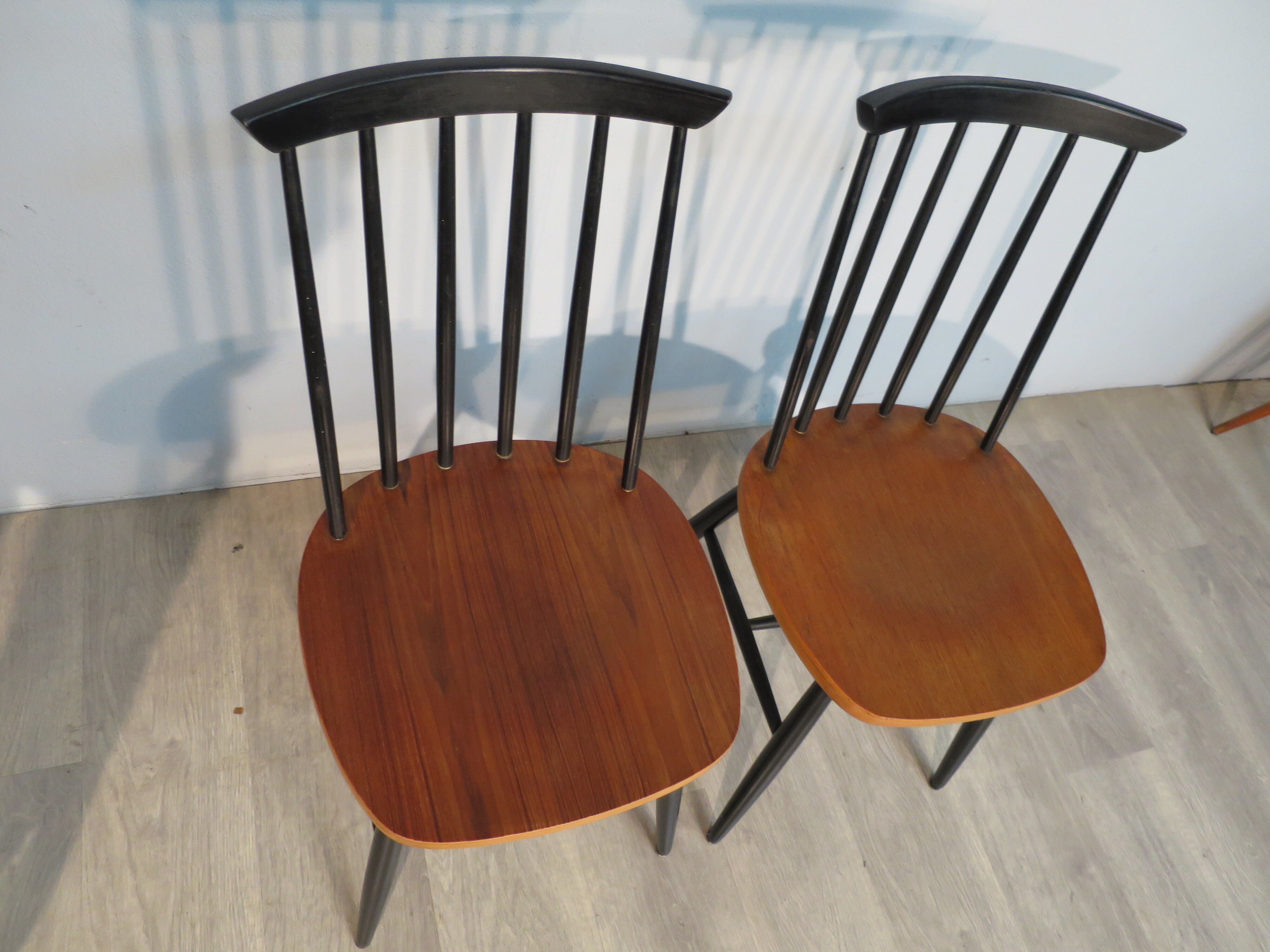Pair of scandinavian teak chairs with bars