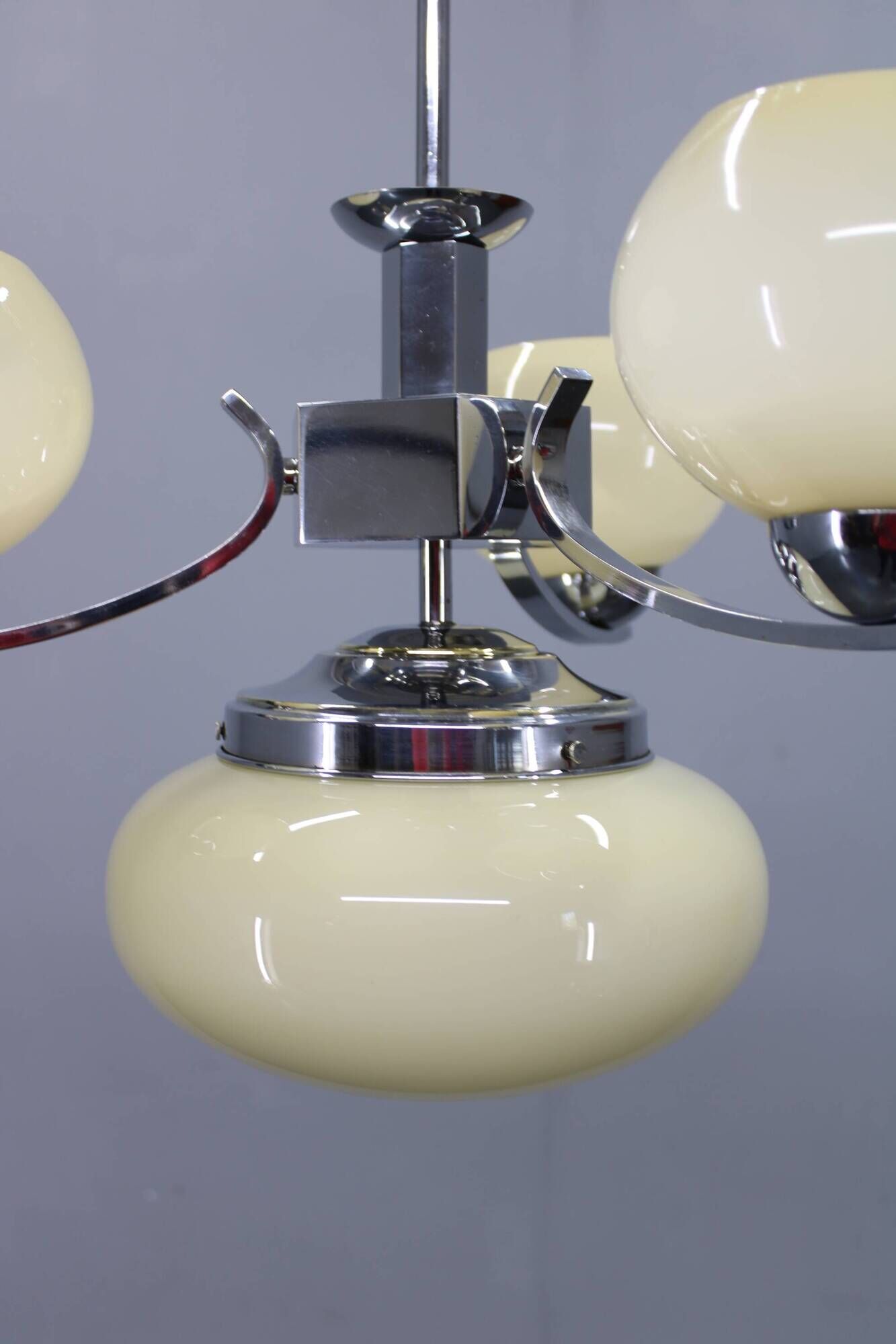 Art Deco chandelier, chrome and champagne glass, Czechoslovakia, 1930s