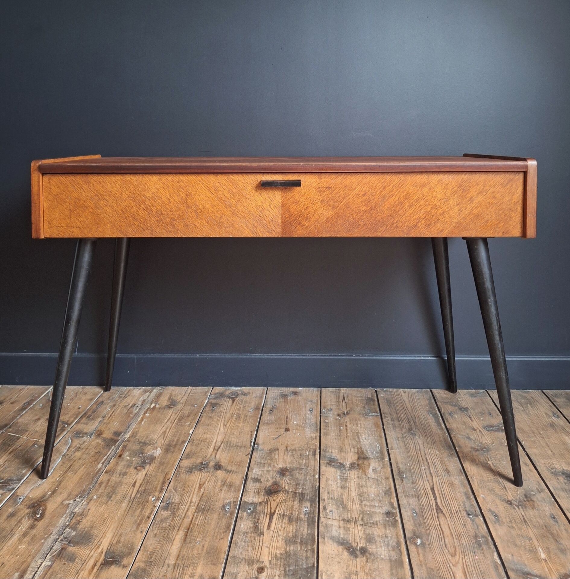 Vintage furniture with tapered legs, desk, console, dressing table.