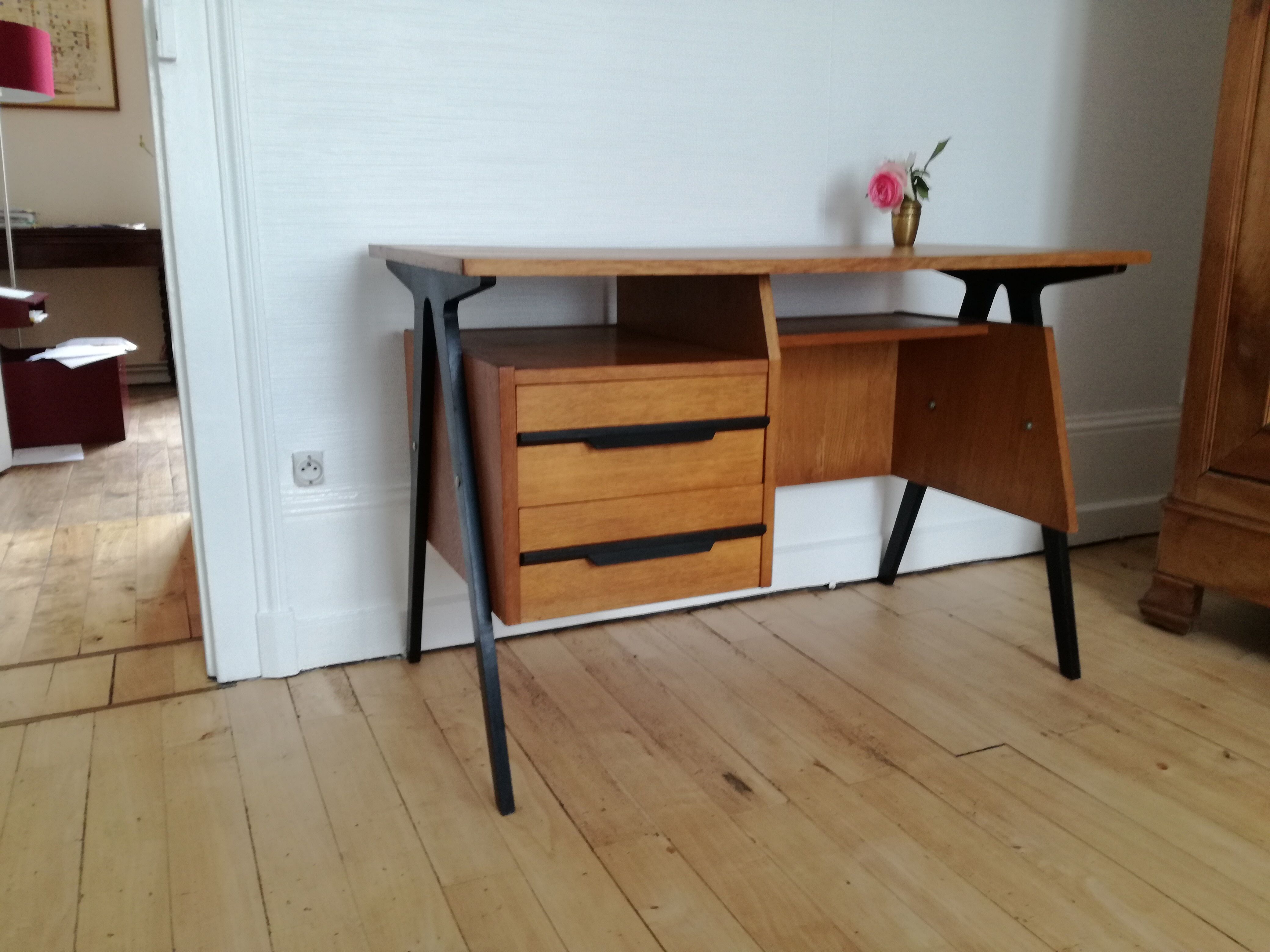 60s design desk with compass feet