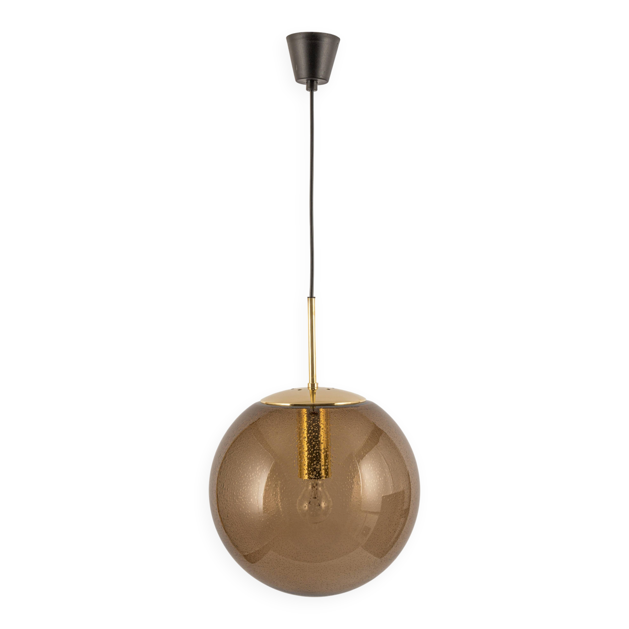 Large smoked glass ball pendant by Limburg with brass, Germany, 1970s.