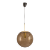 Large smoked glass ball pendant by Limburg with brass, Germany, 1970s.
