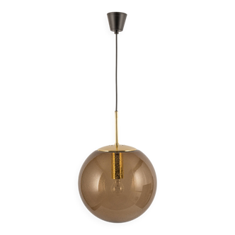 Large smoked glass ball pendant by Limburg with brass, Germany, 1970s.