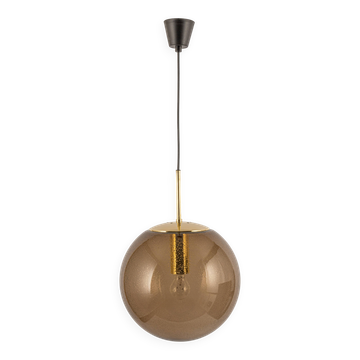 Large smoked glass ball pendant by Limburg with brass, Germany, 1970s.