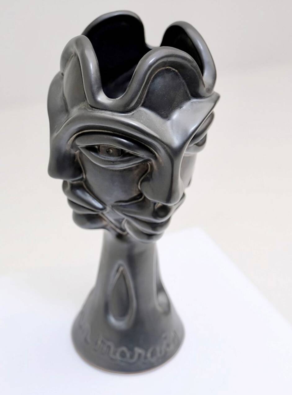 Vase sculpture with four faces by Jean Marais Vallauris
