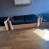 Vintage rattan sofa + 2 armchairs set from the 1970s