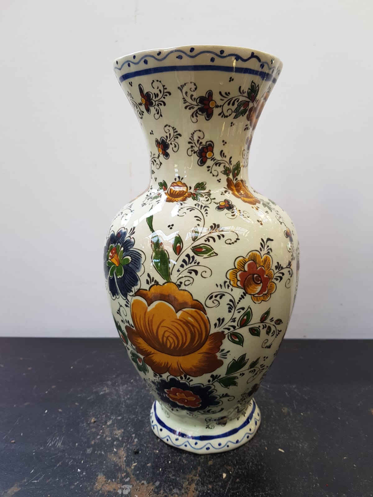 Old vase h becquet ceramic décor flowers made in belgium vintage