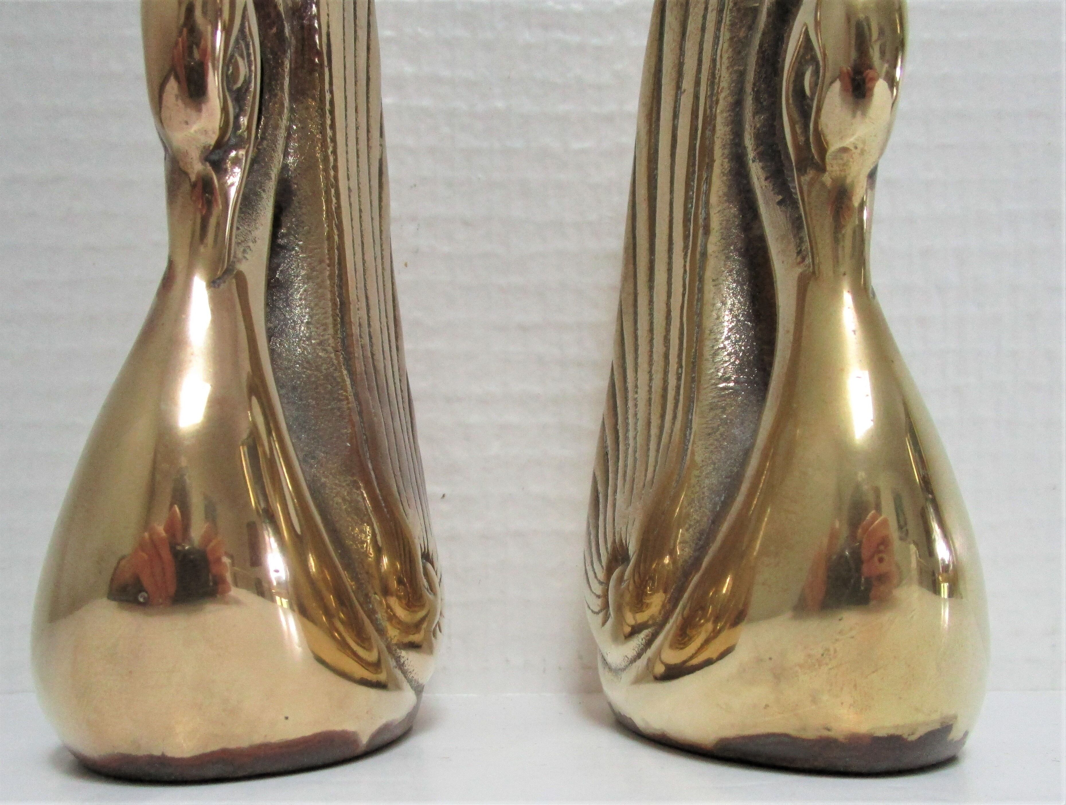 Pair of bookends vintage brass swans