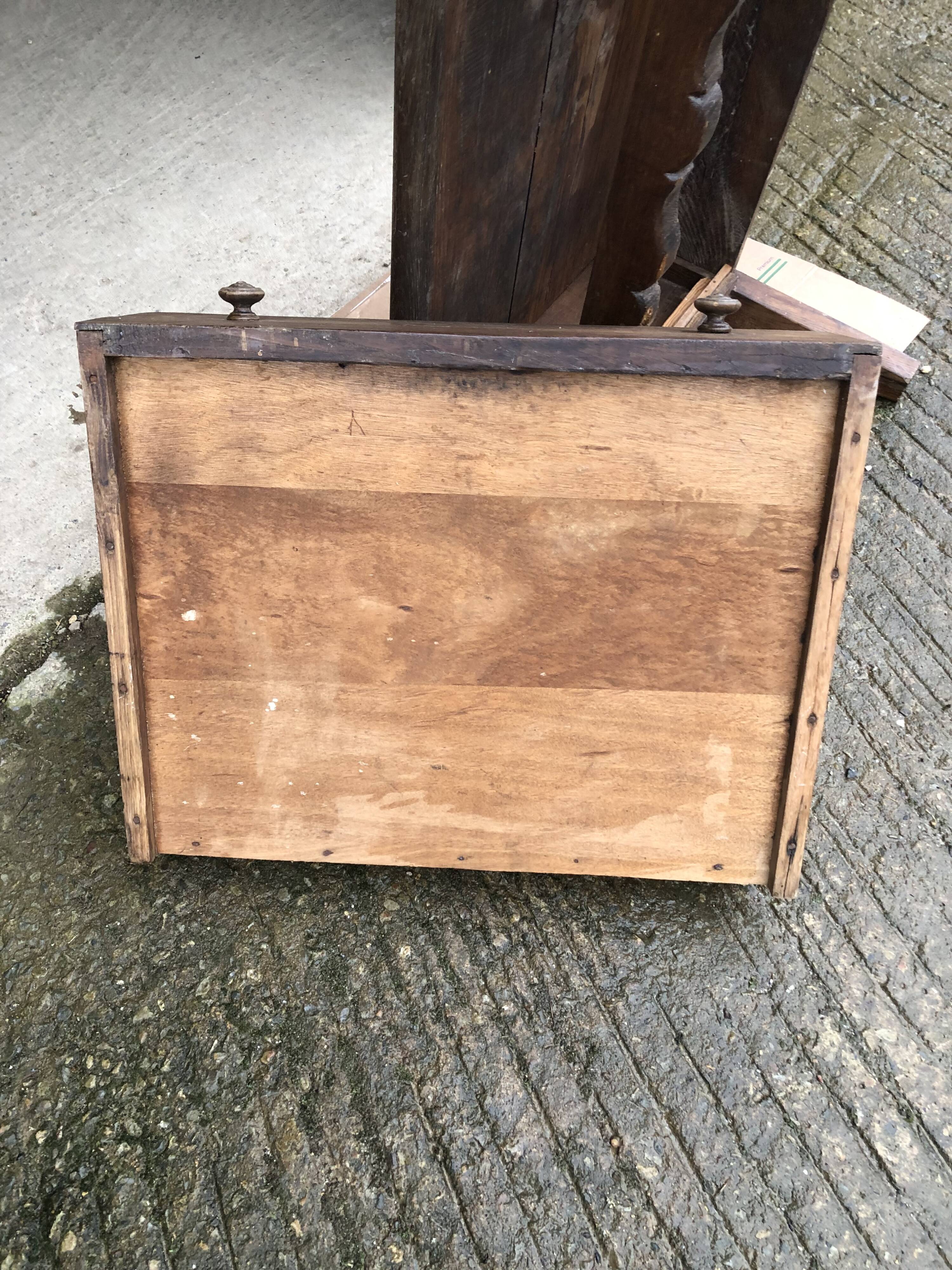 Old coffee table from the Guérandais region in solid oak with 2 front drawers
