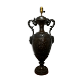 Pied de lampe en bronze patiné médaille