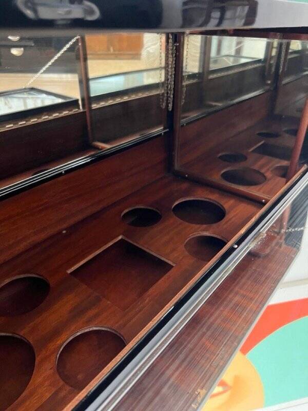 Art Deco Bar Cart in Black Lacquered Mahogany, Mirrored Glass & Chrome, France, 1930