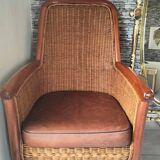 Fauteuil en rotin et osier vintage