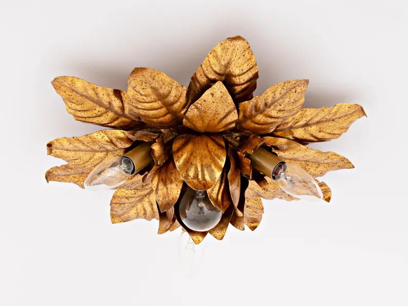 Plafonnier fleuri vintage italien à 4 lumières