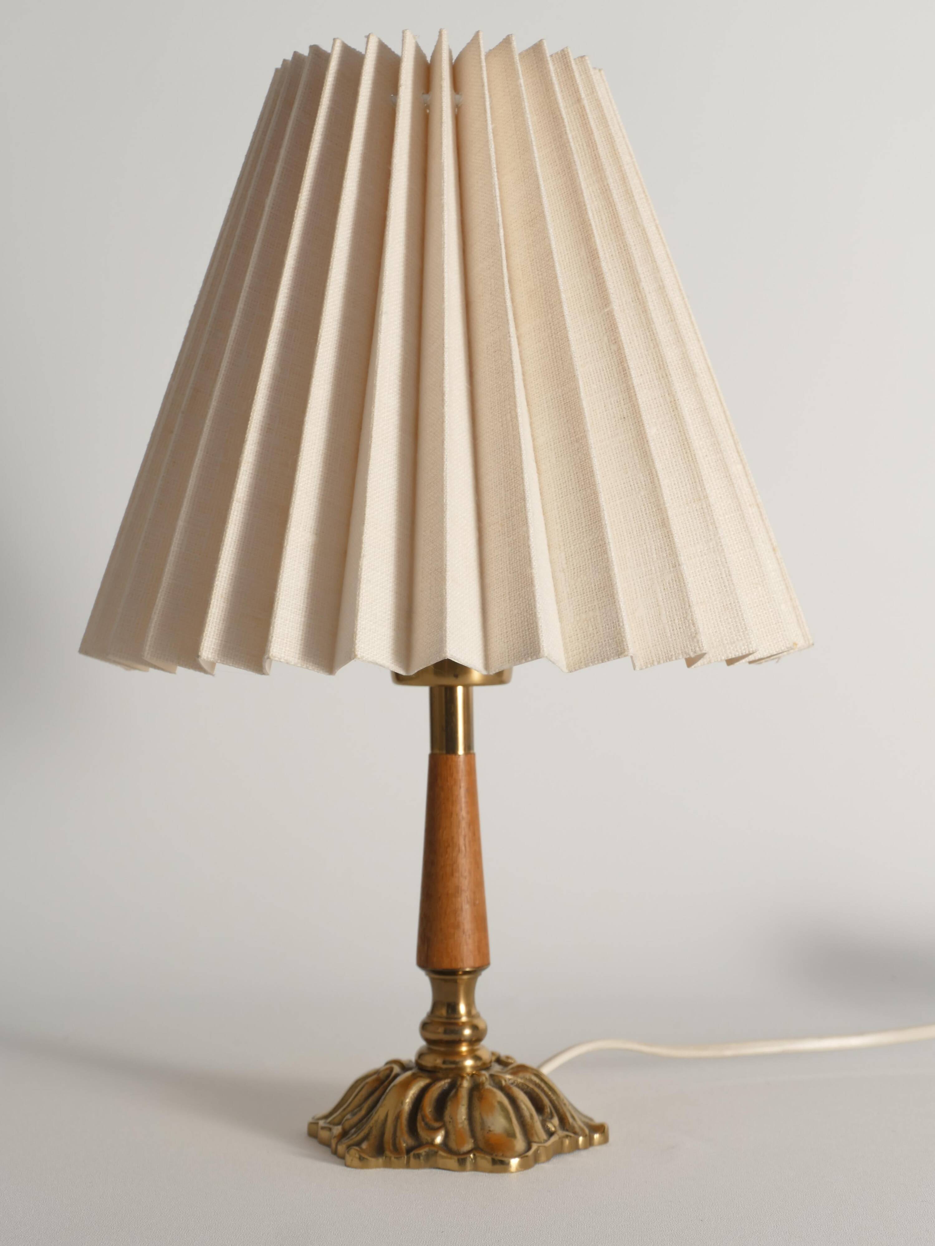 Brass Table Lamp with Teak, Asea, Sweden 1950s