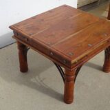 Square coffee table made of exotic wood and wrought iron