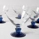 Set of 5 Mid-Century Blue Crystal Stem Coupes / Luigi Bormioli / Parma 1980