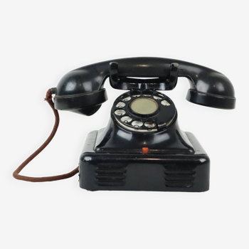 Ancien Téléphone Rotatif Bakélite et Cloche Métallique Compagnie Téléphonique Belgique 1939
