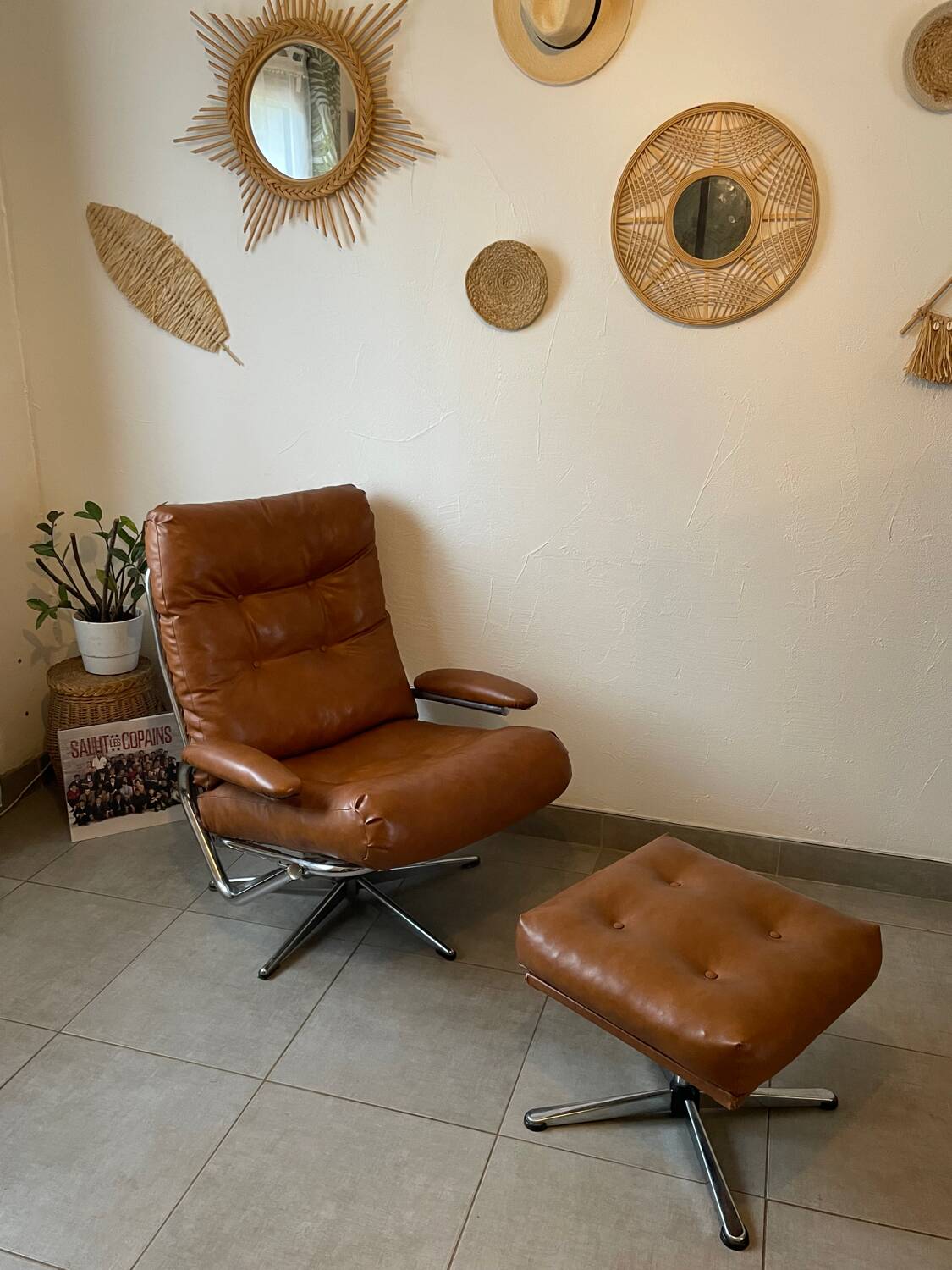 Vintage reclining lounge chair and footrest