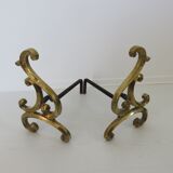 Pair of large art nouveau bronze chenets