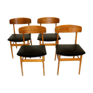 Set de 4 chaises en teck et en hêtre, Danemark, 1960