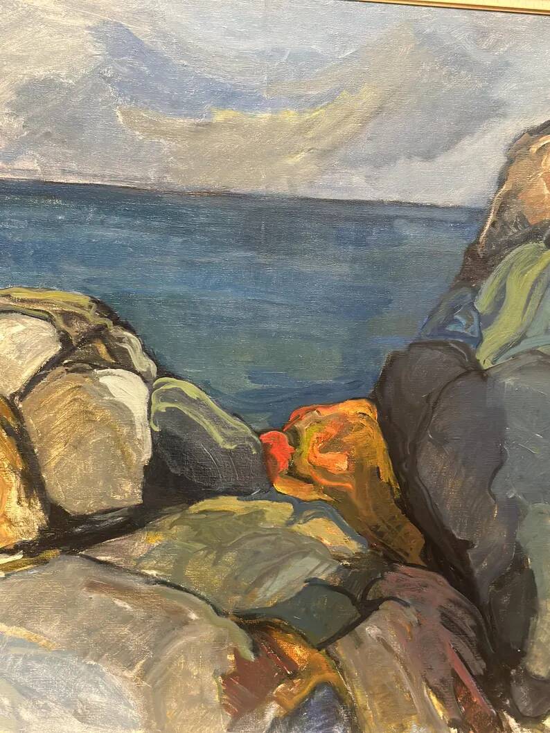 Large Original Swedish Oil on Canvas – “Storm Clouds Bohuslän” by Stig Delang – Signed – Vintage & Framed