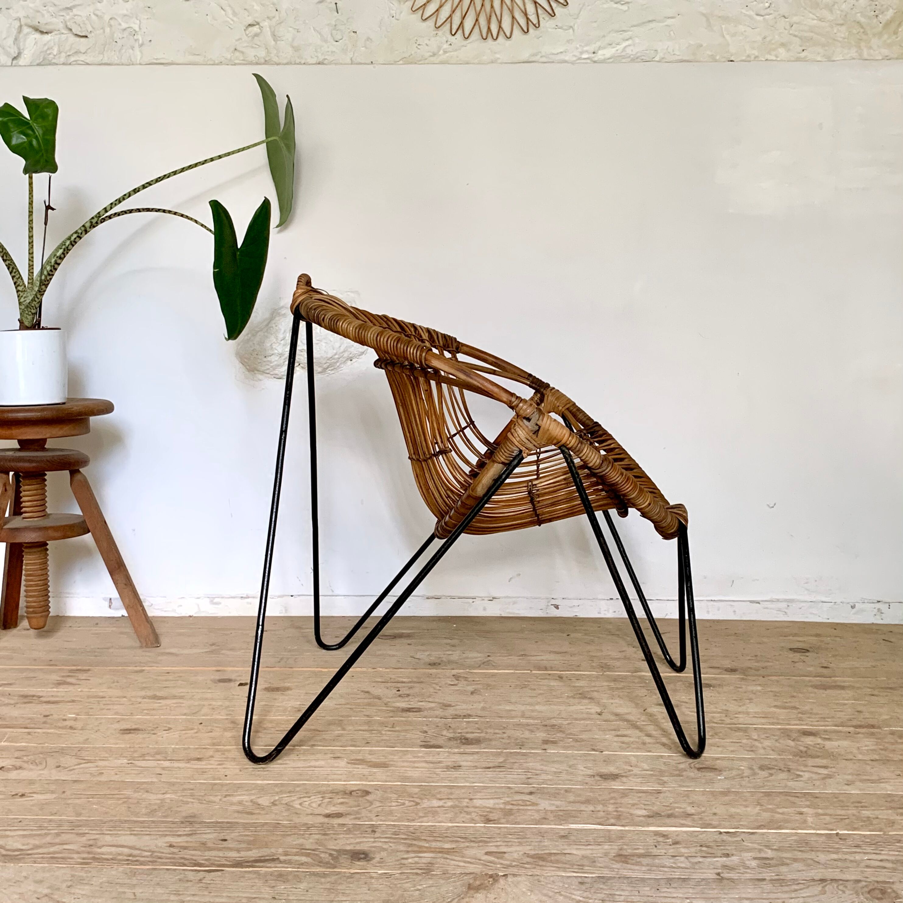 Fauteuil rotin corbeille