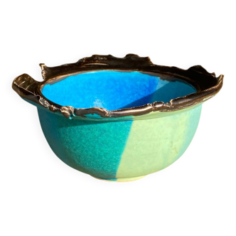 Bol en céramique émaillée bleu et vert azur