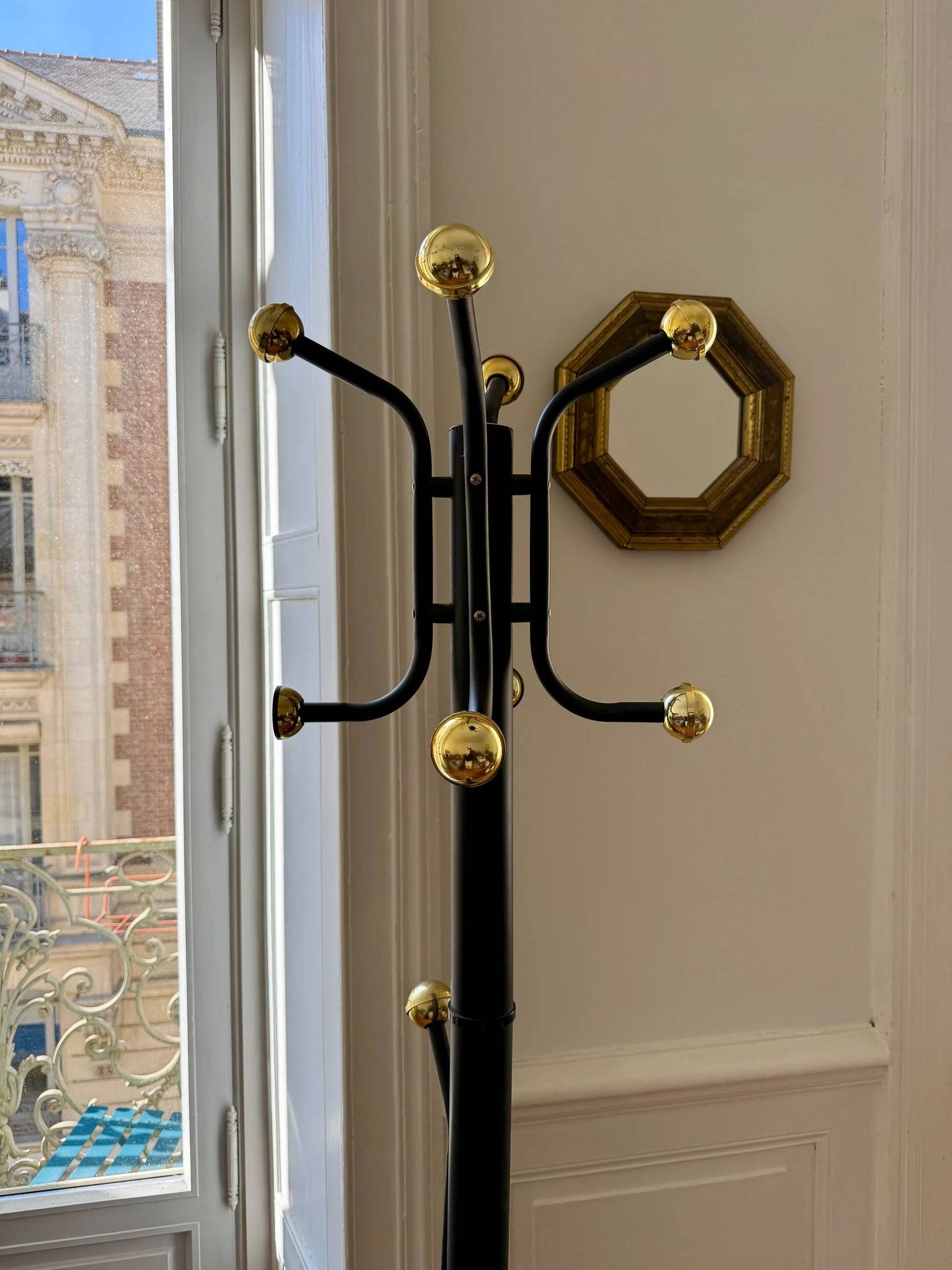 Golden metal coat rack with 14 hooks - 1970s