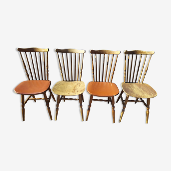 Lot de 4 chaises de bistrot bois et skaï marron vintage - baumann - western