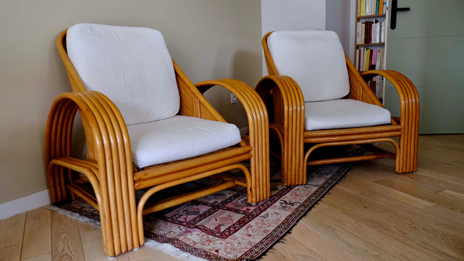 Paire de fauteuils rotin