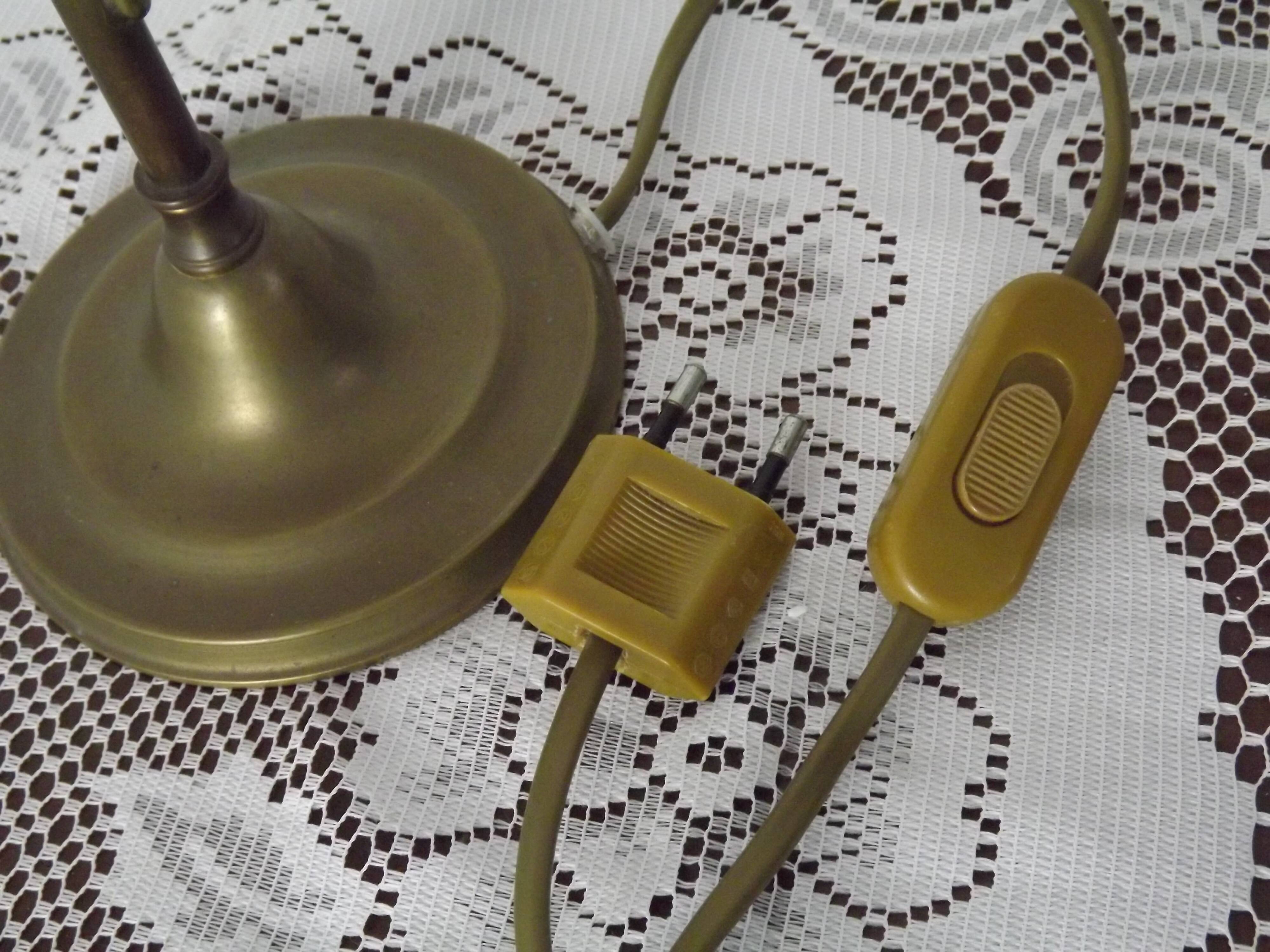 Vintage French Brass Gooseneck Table Lamp with Opaque Patterned Glass Shade 5522