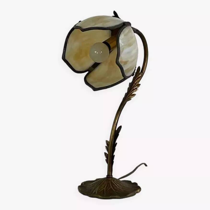 Lampe de bureau antique en fonte et patte de verre