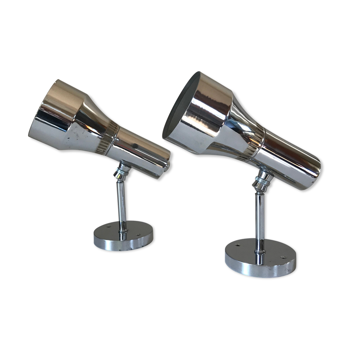 Pair of chrome wall lamps with ball joints design 70 years