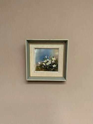 Mid-Century Oil on Panel “Flowers” by G. Sigrand, Vintage & Framed 24 × 24 cm