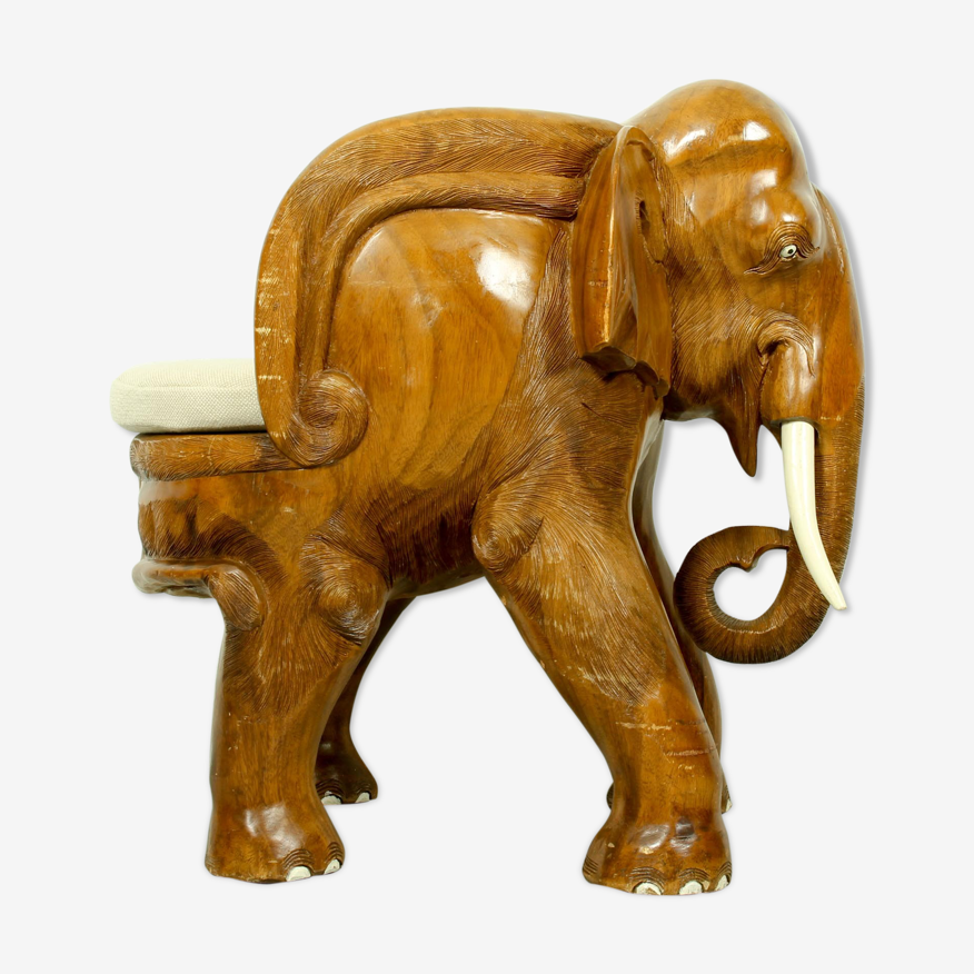 Chaise en teck sculptée éléphant | Selency