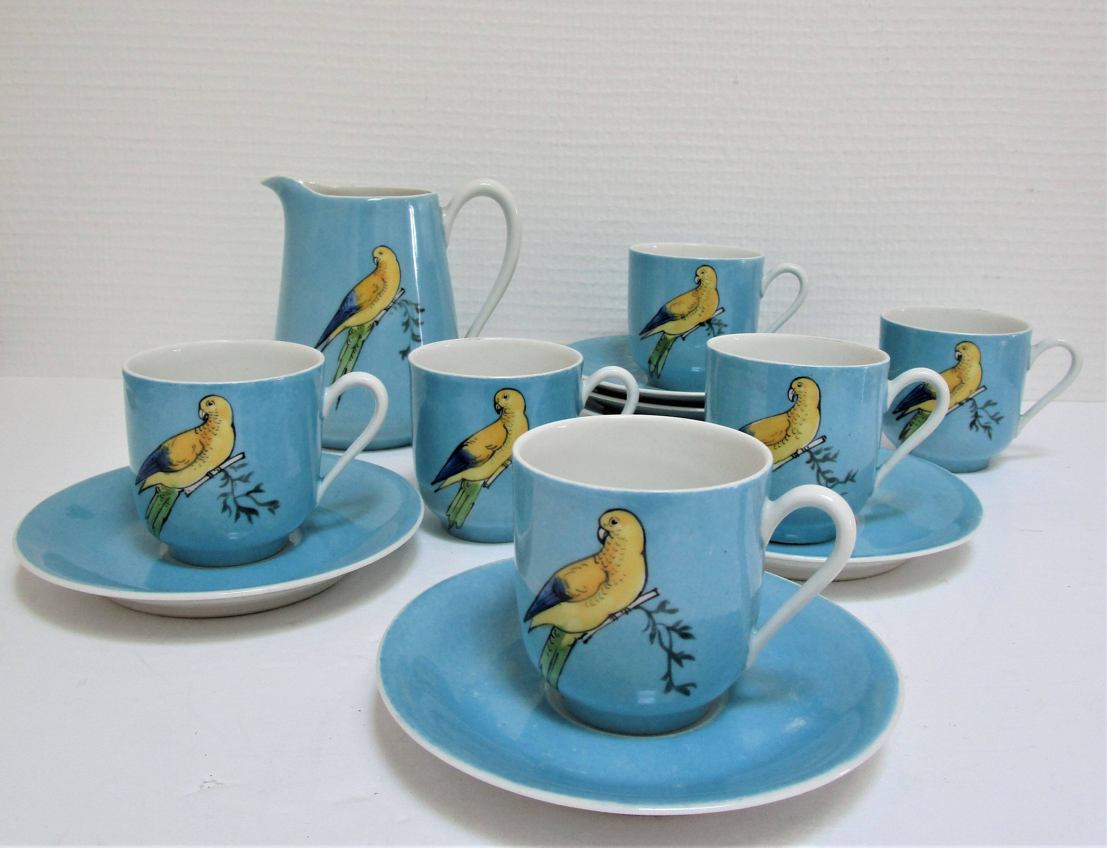 Limoges porcelain parakeet decor coffee service