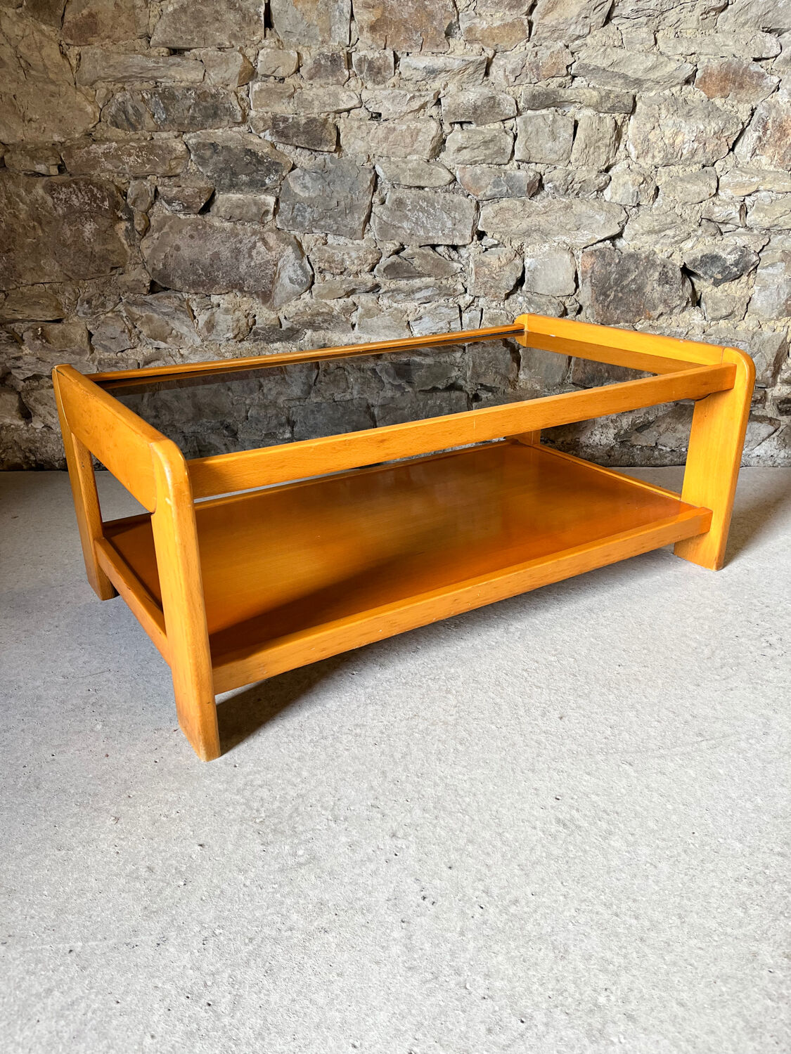 Wood and smoked glass coffee table from the 80s