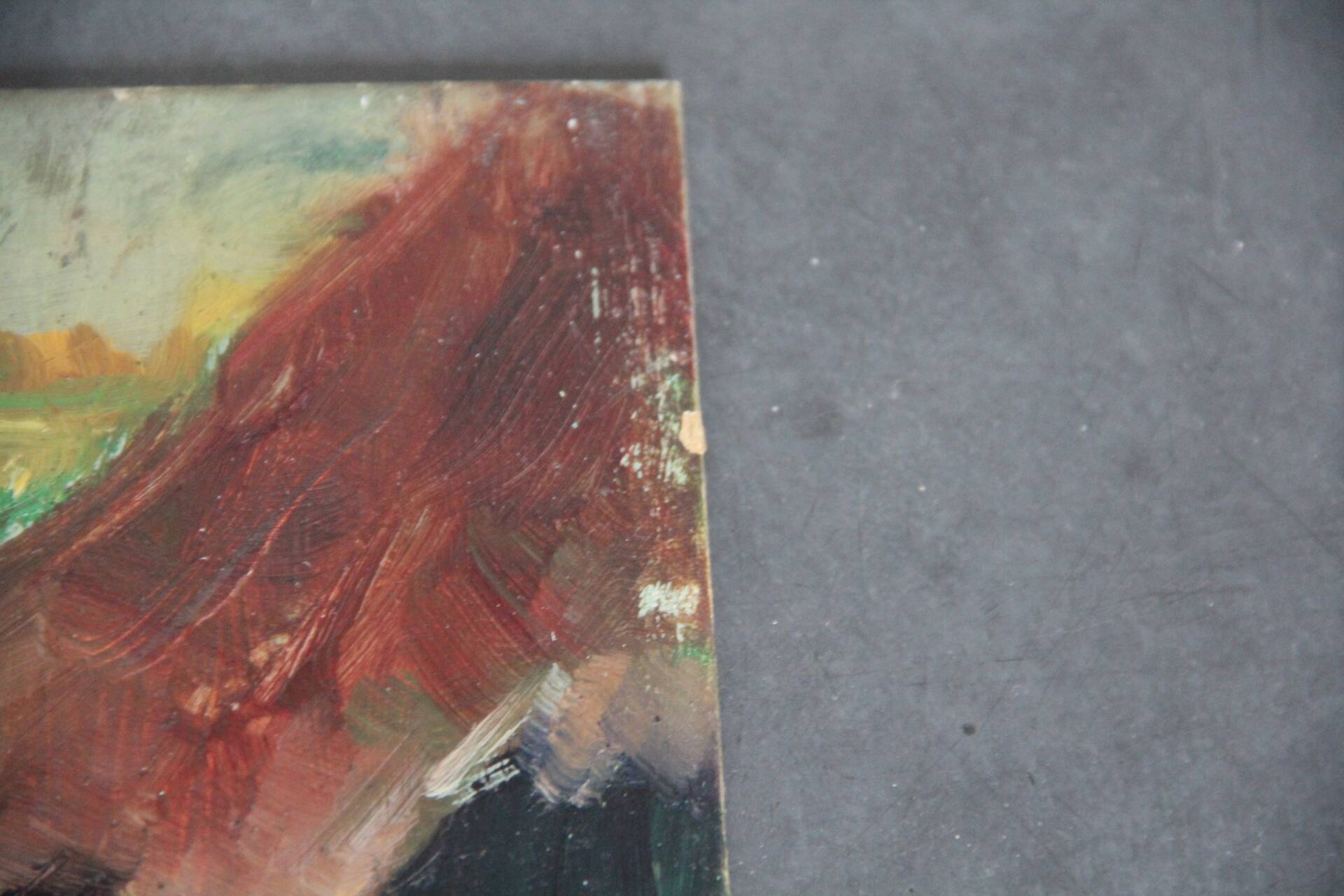 Oil painting on cardboard: cart in the countryside