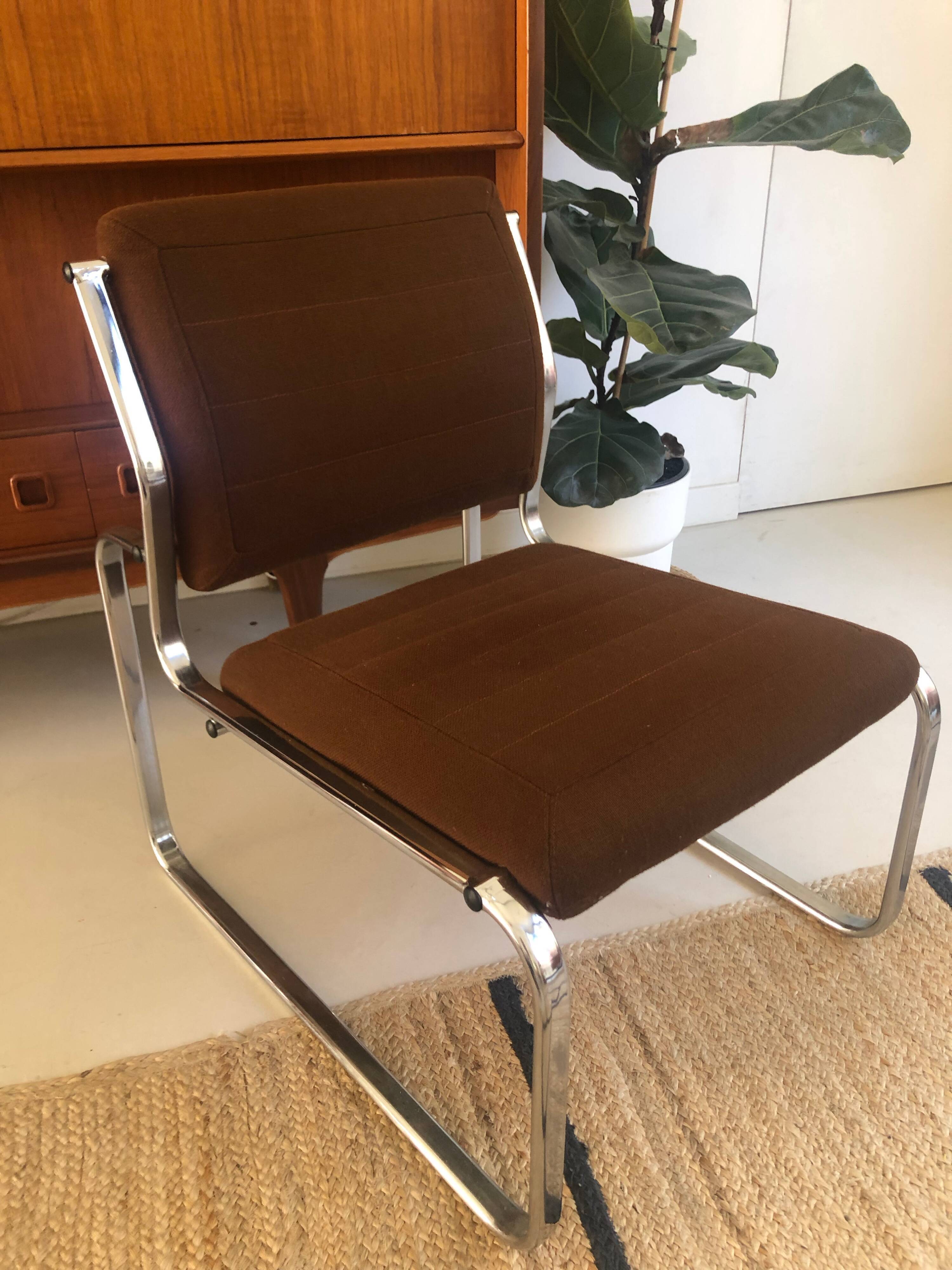 Vintage armchair in chrome and brown fabric year 1970