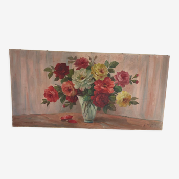 Oil on canvas vase of roses signed