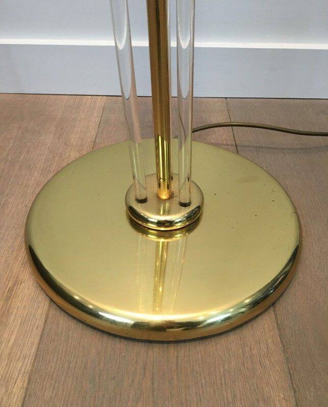 Designer floor lamp in gilded brass and plexiglass