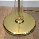 Designer floor lamp in gilded brass and plexiglass