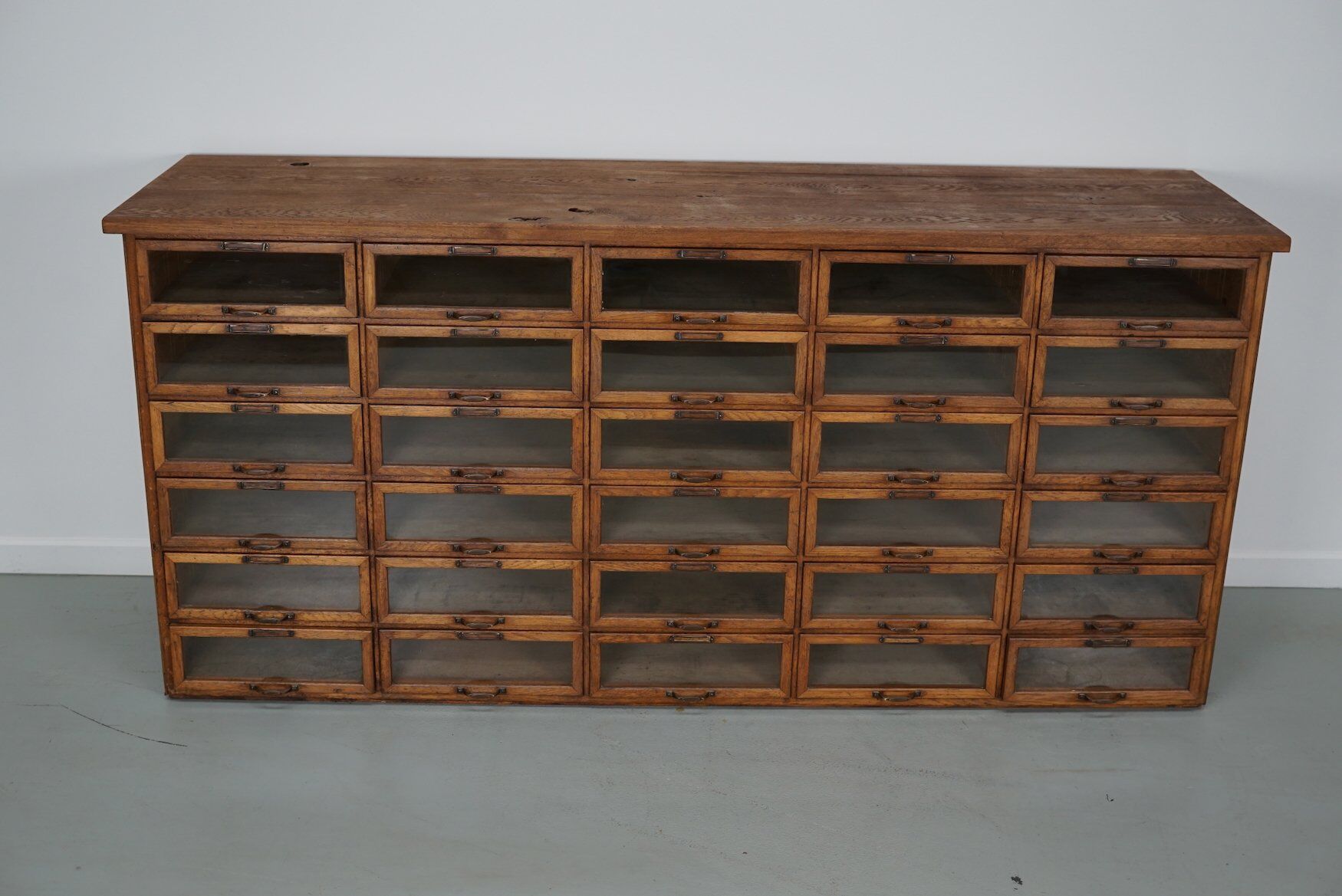 Vintage Dutch oak haberdashery shop cabinet, 1930s