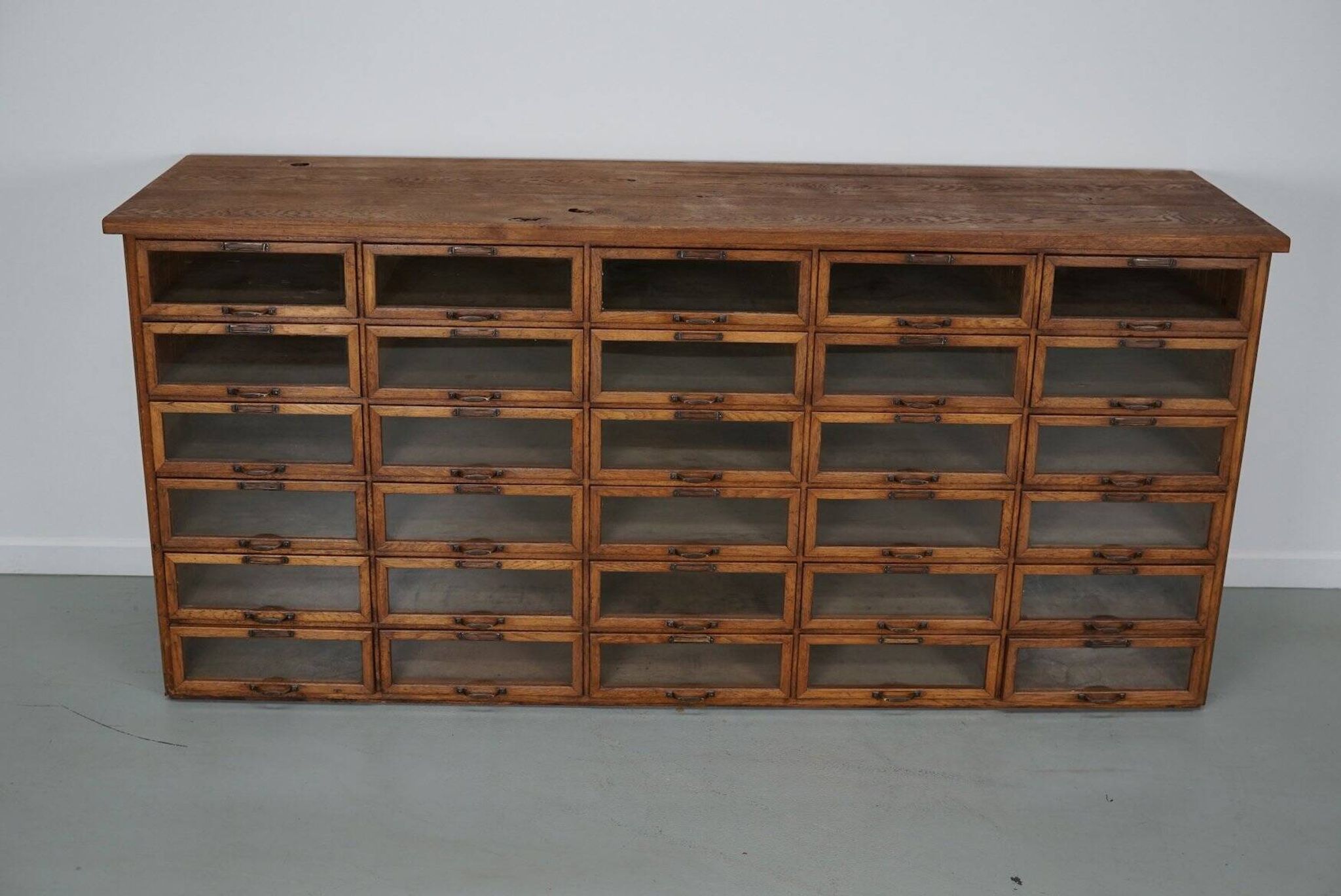 Vintage Dutch oak haberdashery shop cabinet, 1930s