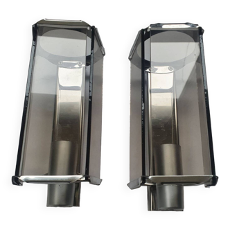 Pair of vintage chrome metal lantern wall lights