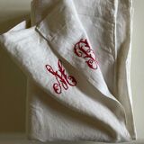 19th century embroidered linen thread tablecloth embroidered red