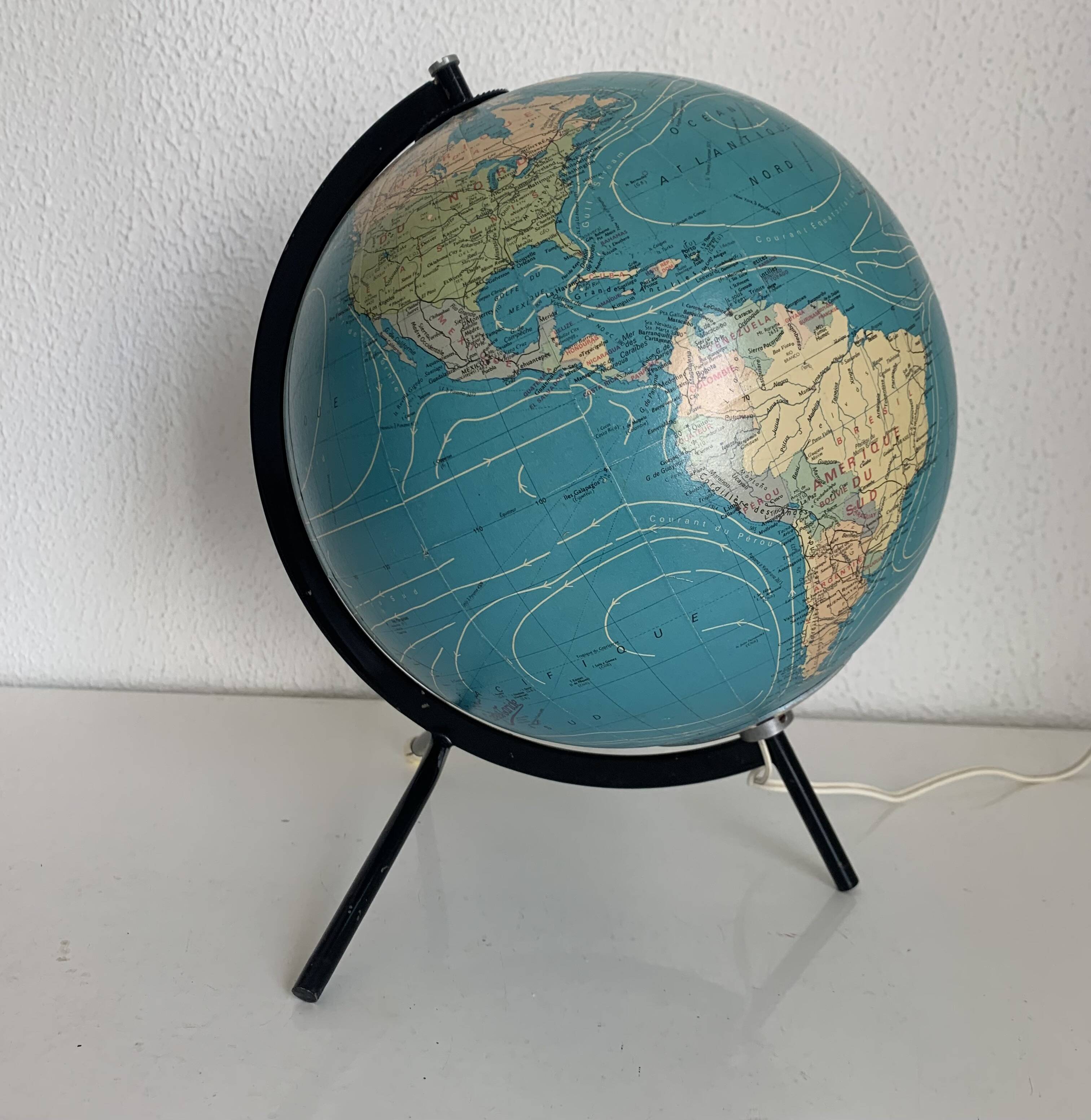 Globe vintage 1978 terrestre mappemonde Taride tripode - 28 cm