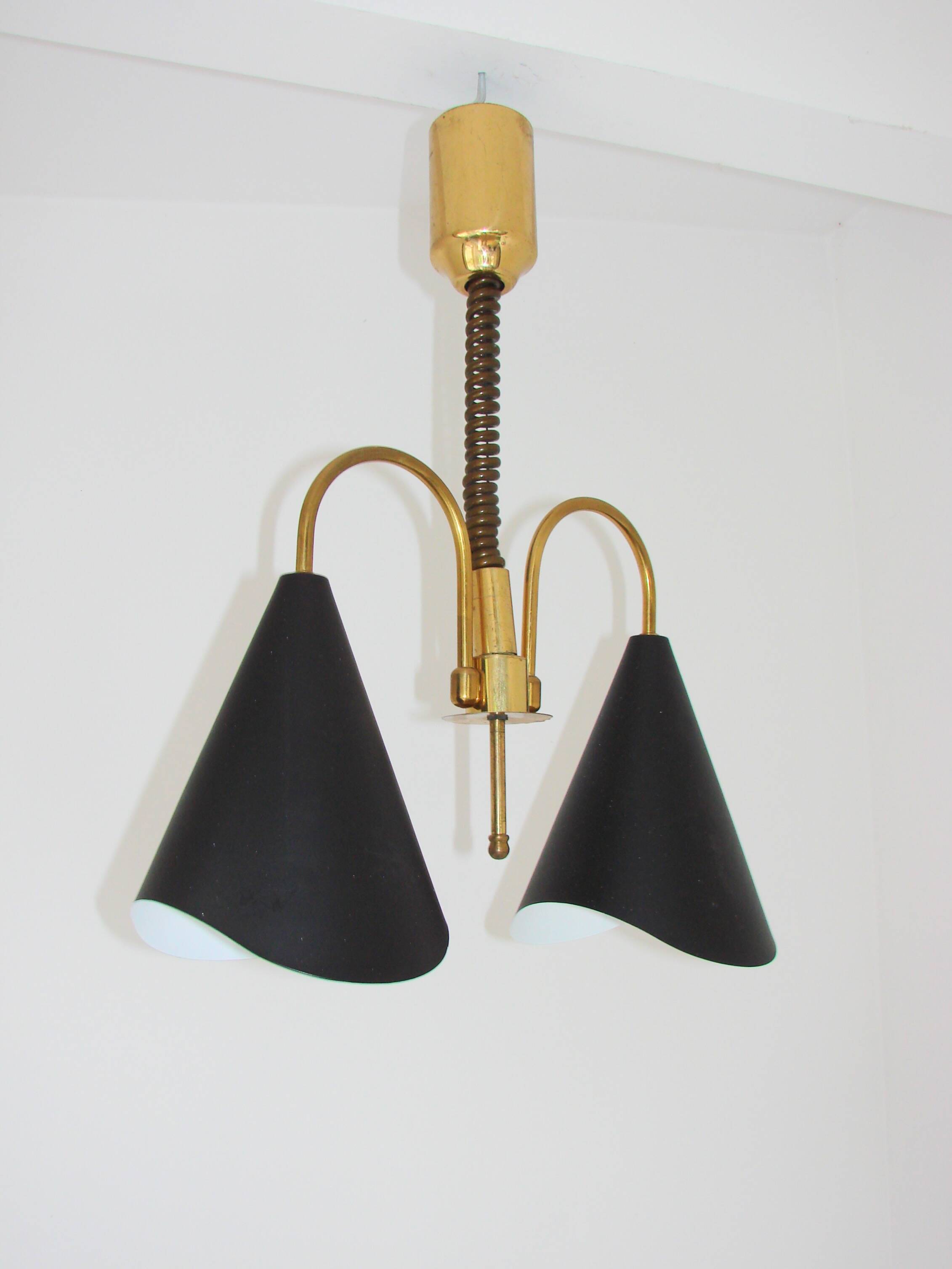 Mid-Century Modern pendant light, brass and metal, 1970s.